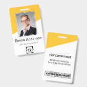 Aangepast Logo streepjescode werknemer Foto geel Badge (Front & Back)