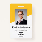 Aangepast Logo streepjescode werknemer Foto geel Badge (Voorkant)