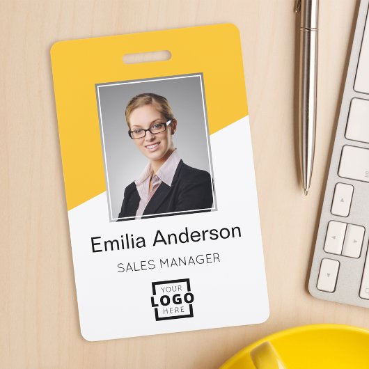Aangepast Logo streepjescode werknemer Foto geel Badge