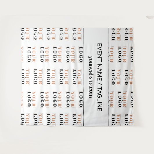 Aangepast logo & tekst half drop repeat witte acht wandkleed (Voorkant (horizontaal))