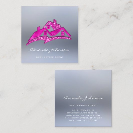 Aangepast Logo voor Estate Agent Home Pink Vierkante Visitekaartje (Voorkant / Achterkant)