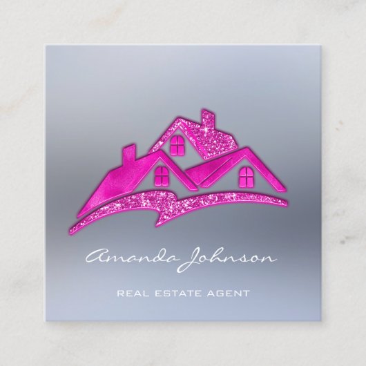 Aangepast Logo voor Estate Agent Home Pink Vierkante Visitekaartje (Voorkant)