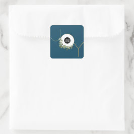 Aangepast logo Vreugde Blauw Kerst Moderne krans  Vierkante Sticker