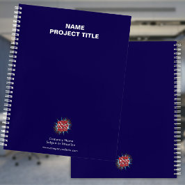 Aangepast logo, website, naam, blauw notitieboek