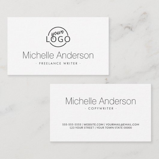 Aangepast logo wit, modern minimaal visitekaartje (Voorkant / Achterkant)