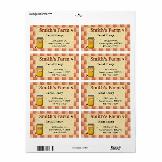 Aangepast lokaal honingetiket etiket (Full Sheet)