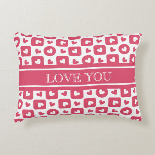 Aangepast "Love You" Roze Geruit Hart Accent Kussen