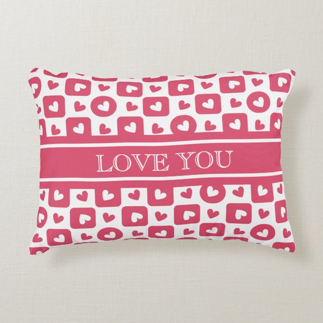 Aangepast "Love You" Roze Geruit Hart Accent Kussen (Voorkant)