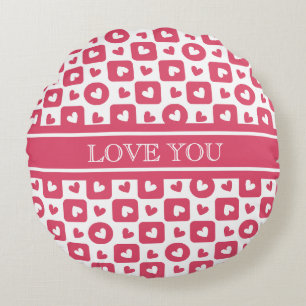 Aangepast "Love You" Roze Geruit Hart Rond Kussen