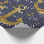 aangepast M-initiaal - gouden ankers nautisch Cadeaupapier (Hoek)