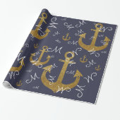 aangepast M-initiaal - gouden ankers nautisch Cadeaupapier (Uitgerold)
