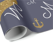 aangepast M-initiaal - gouden ankers nautisch Cadeaupapier (Rol Hoek)