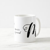 Aangepast M letter monogram b/w Koffiemok (Voorkant rechts)
