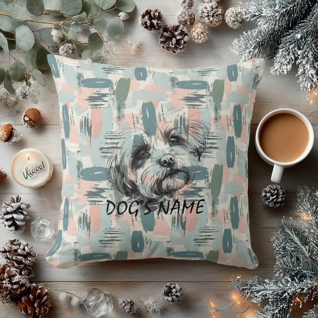 Aangepast Maltees Portret Kussen Abstract Patroon (Creator heeft geüpload)