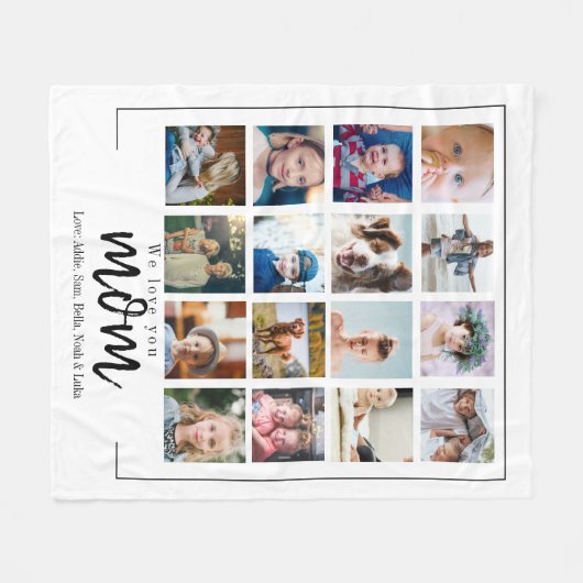 aangepast mam cadeau 16 foto collage moederdag fleece deken (Voorkant (Horizontaal))