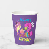 Aangepast mammair Papa's Papa's Shark Birthday Gif Papieren Bekers (Achterkant)