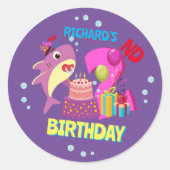 Aangepast mammair Papa's Papa's Shark Birthday Gif Ronde Sticker (Voorkant)