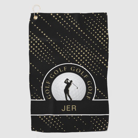 Aangepast mannelijk Golfer Silhouette Pattern Blac Golfhanddoek (Voorkant)