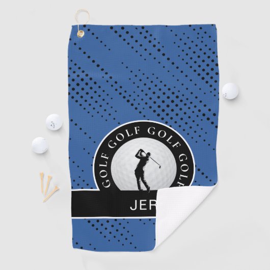 Aangepast mannelijk Golfer Silhouette Pattern Blue Golfhanddoek (Insitu)