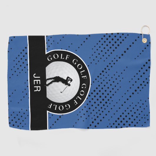 Aangepast mannelijk Golfer Silhouette Pattern Blue Golfhanddoek (Horizontaal)