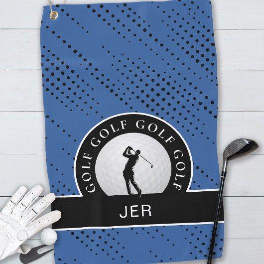 Aangepast mannelijk Golfer Silhouette Pattern Blue Golfhanddoek