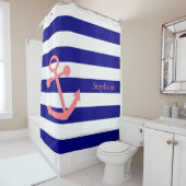 Aangepast marineblauw en Blush roze nicht Douchegordijn (In situ)