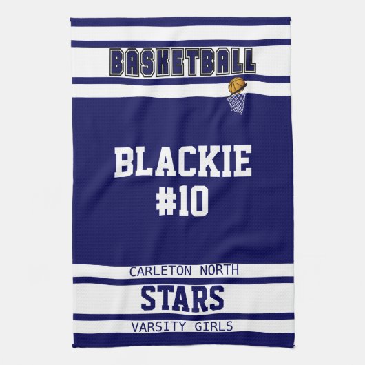 Aangepast marineblauw en wit 🏀 Basketball Theedoek (Verticaal)