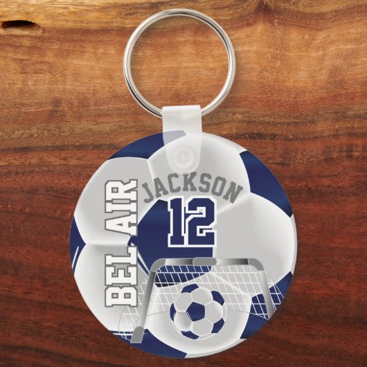 Aangepast - marineblauw en witte ⚽ sleutelhanger (Achterkant)