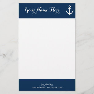 Aangepast marineblauw nautisch anker stationery pa briefpapier