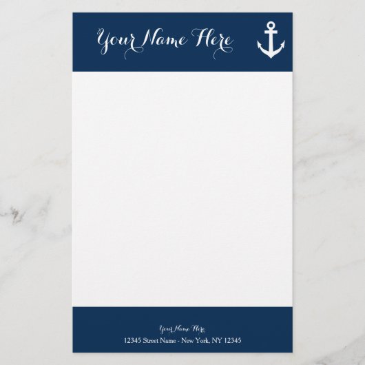 Aangepast marineblauw nautisch anker stationery pa briefpapier (Voorkant)