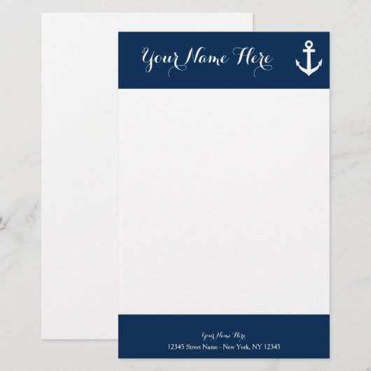Aangepast marineblauw nautisch anker stationery pa briefpapier (Voorkant / Achterkant)