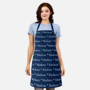 Aangepast marineblauw wit naam tekstpatroon schort