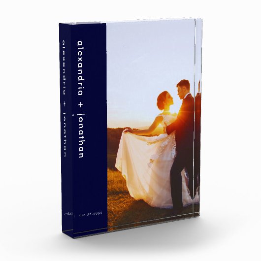 Aangepast marinesultaat blauw minimalistisch huwel fotoblokken (Links)