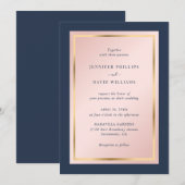 Aangepast marinesultaat Blue Blush en Gold Wedding Kaart (Voorkant / Achterkant)