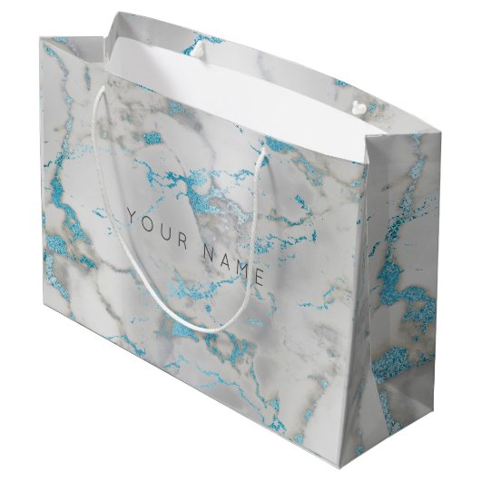 Aangepast marmer Grey Blue Metallic Aqua Silver Large Cadeautasje (Achterkant Gekanteld)
