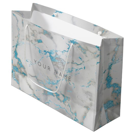 Aangepast marmer Grey Blue Metallic Aqua Silver Large Cadeautasje (Voorkant Gekanteld)
