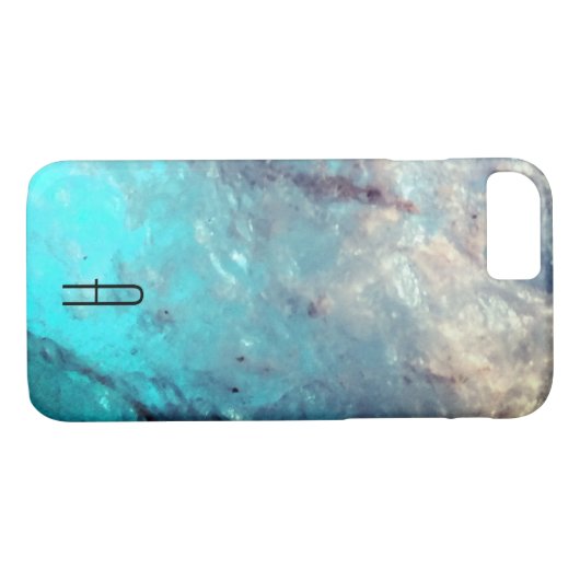 Aangepast marmer Monogram Turquoise Blue Case-Mate iPhone Case (Achterkant (Horizontaal))