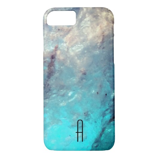Aangepast marmer Monogram Turquoise Blue Case-Mate iPhone Case (Achterkant)