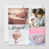 Aangepast marmer Roze, gebluste fotocollage Baby G Magnetische Uitnodiging (Voorkant)