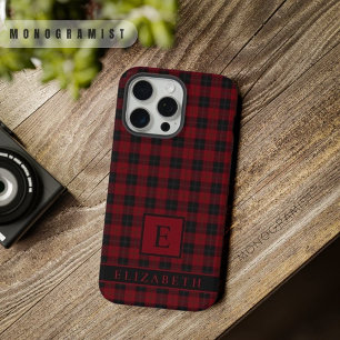 Aangepast Maroon Rood Groen Zwart Geruit Patroon iPhone 15 Pro Max Case