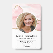 Aangepast medewerker, foto, Logo-naam badge Blush 