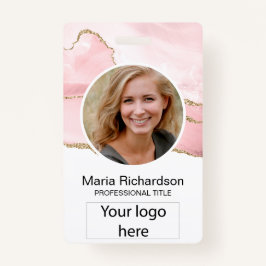 Aangepast medewerker, foto, Logo-naam badge Blush 