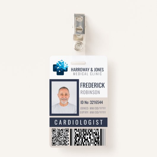 Aangepast medisch personeel foto-ID met QR en stre Badge (Voorkant met clip)