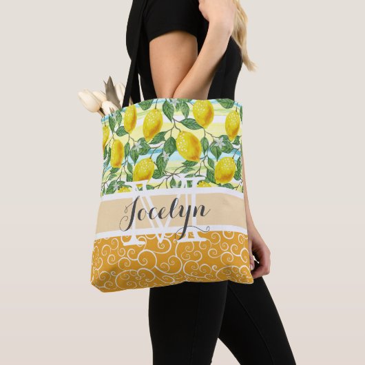 Aangepast mediterraan zomerbonpatroon tote bag (Dichtbij)