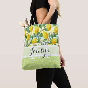 Aangepast Mediterraan zomerooitmotief met citroene Tote Bag