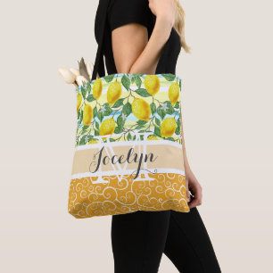 Aangepast Mediterraan zomerse citroen fruitpatroon Tote Bag