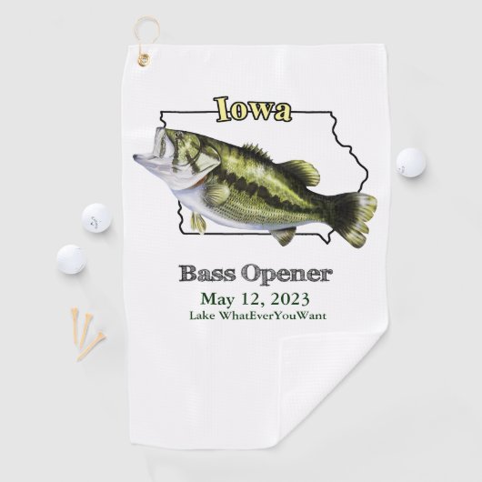 Aangepast meer/Datum Iowa Bass Opener Vissen Towel Golfhanddoek (Insitu)