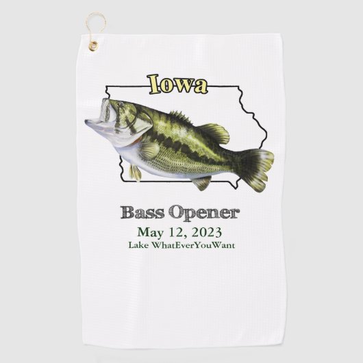 Aangepast meer/Datum Iowa Bass Opener Vissen Towel Golfhanddoek (Voorkant)