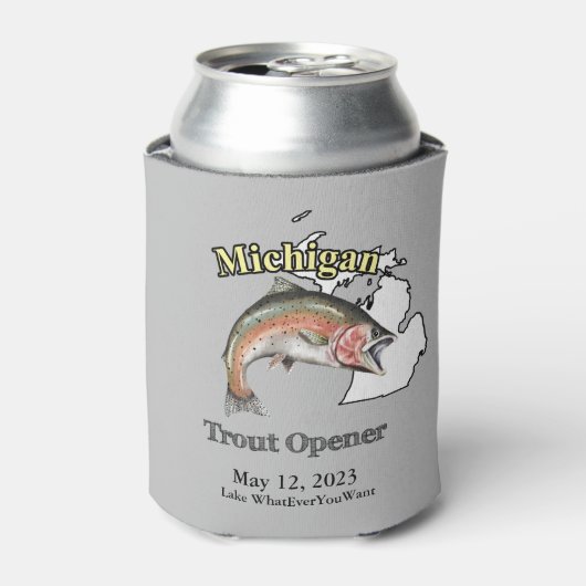 Aangepast meer/Datum Michigan Trout Opener Light Blikjeskoeler (Blikje Voorkant)