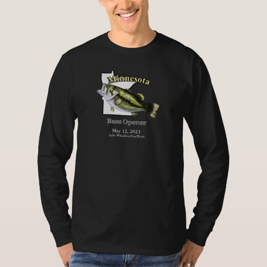 Aangepast meer/Datum Minnesota Bass Opener Donker T-shirt (Voorkant)